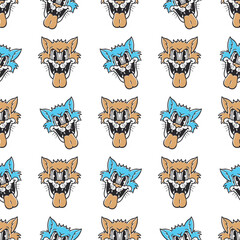Fototapeta premium seamless pattern of head cat illustration in vintage style