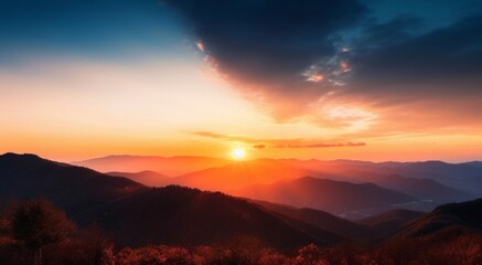 Earth Day concept: Golden Sunset Over The Mountains, Generative AI