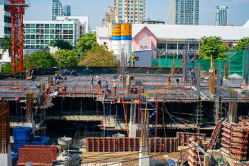 Construction site building crane high rise office building in city