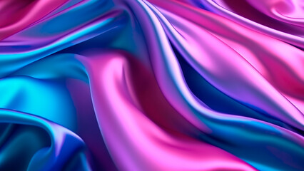 Fototapeta na wymiar Satin silk , Color gradient. Colorful abstract background. Curtains, Soft folds. Shine cloth. Ai generated.