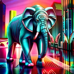 Elefant, rainbow cyberpunk style, colourful, high reslolution