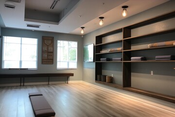 yoga studio, with clean and clutter-free environment for practice, created with generative ai
