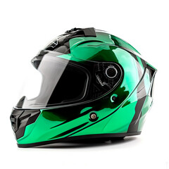 Motorcycle helmet green, isolated on a white background.