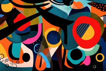 abstract artwork, with shapes and lines in bold colors & black, created with generative ai