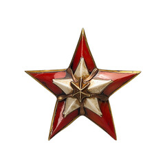 Dark red star on a transparent background, in the style of soviet realism, gemstones, white and bronze tones. Generative AI .