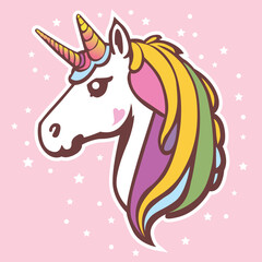 Unicorn icon isolated on white. Head portrait horse sticker, patch badge. Magic cartoon. vector