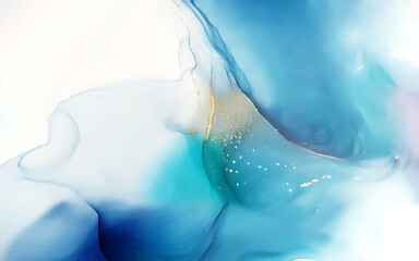 Fototapeta premium Abstract alcohol ink hand painted texture blue tone with gold