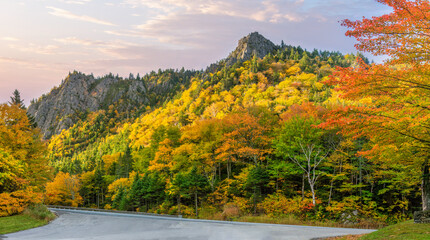 Sunrise light with autumn colors at Dixville Notch Sate Park - New Hampshire - Scenic Drive