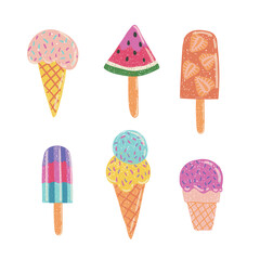 Vector cute hand drawn illustration with ice cream and watermelon, clipart.