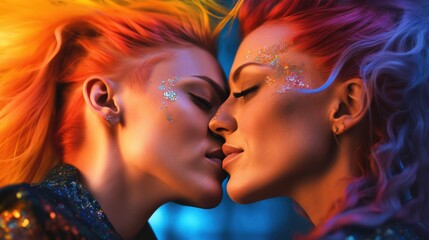 Naklejka premium A loving LGBTQ+ couple share a kiss. Generative AI