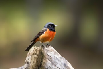 male redstart bird perching on tree trunk, with its feathers in full display, created with generative ai