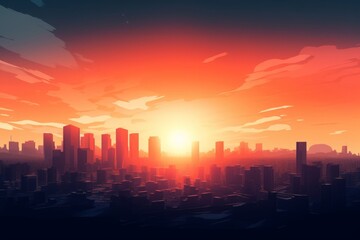 Fototapeta na wymiar World Cities Day concept: Abstract city sunset background, Generative AI