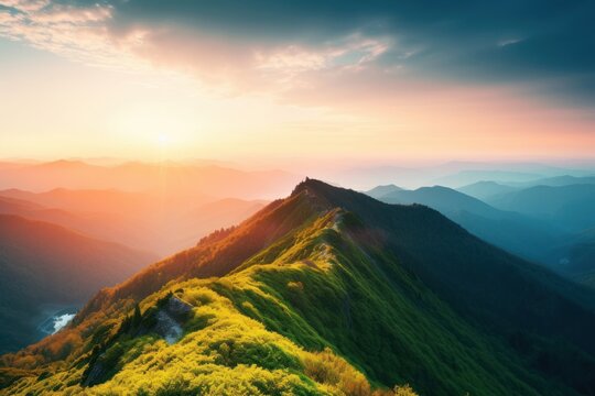 International Mountain Day concept: Beautiful sunrise over the mountain, Generative AI