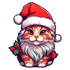 Cute Christmas cat illustration, Santa cat Sticker, pastel cute colors, kitty, kitten, Christmas animals, winter, holidays