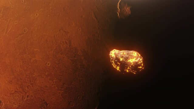 flying hot asteroid to the planet Mars