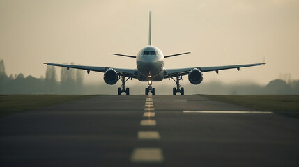 Fototapeta na wymiar airplane taking off on airport runway, illustration, Generative AI