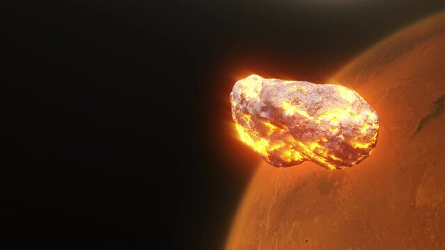 flying hot asteroid to the planet Mars