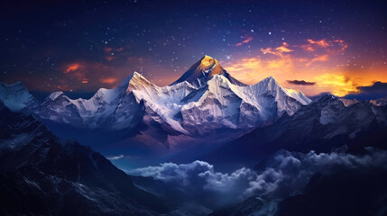 Plakat Mountain peak Everest. Highest mountain in the world. Generative AI