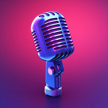 Vintage silver microphone closeup karaoke background 3d rendering