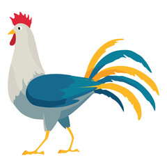 Farm cock icon. Adorable cock animal at dawn. Colorful rooster, poultry farming, vector Illustration on white background