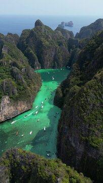 aerial view of the phi phi leh blue lagoon in thailand