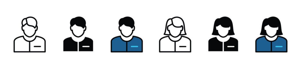 Assistance icons vector set. People, man, woman, employee, worker, user, person, profile, avatar, businessman icon collection in line, flat, and color style for apps and websites. Vector illustration