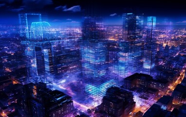 Fototapeta premium Experience the Magnificence of a Futuristic Cityscape: Mesmerizing Urban Setting with Striking Skylines and Towering Architectural Marvels, Generative AI