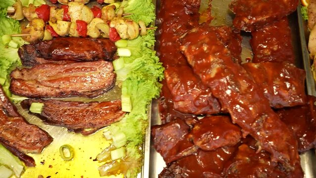 Hot catering food containers with a variety of fresh meals and dishes