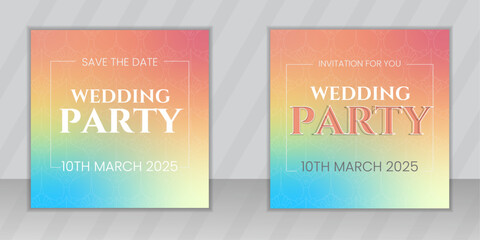Wedding party invitation social media post banner or square post design, Invitation gradient post template