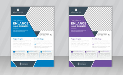 Corporate business flyer template design set with blue & orange color. marketing, business proposal, promotion, advertise, publication, cover page. new digital marketing flyer set