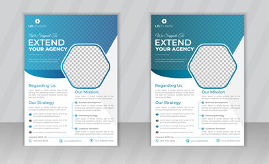 Corporate business flyer template design set with blue & orange color. marketing, business proposal, promotion, advertise, publication, cover page. new digital marketing flyer set