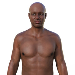 A 3D photorealistic illustration showcasing the upper half part of an African man