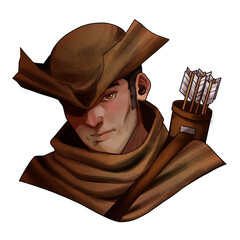 PNG transparent background fantasy character illustration. Male human Ranger Hunter. digital illustration.