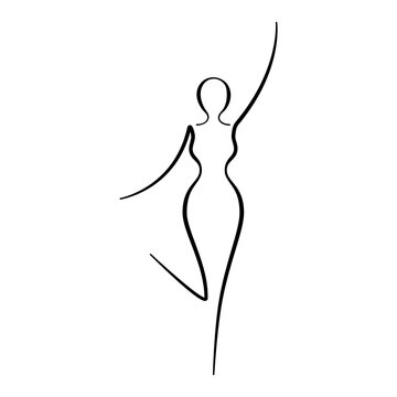 recommend clip art: Woman body, girl beauty, line art icon. Female playful happy pose outline silhouette, model, figure. Abstract sign of girl for wellness center, sport, dance, beauty salon, spa. Vector