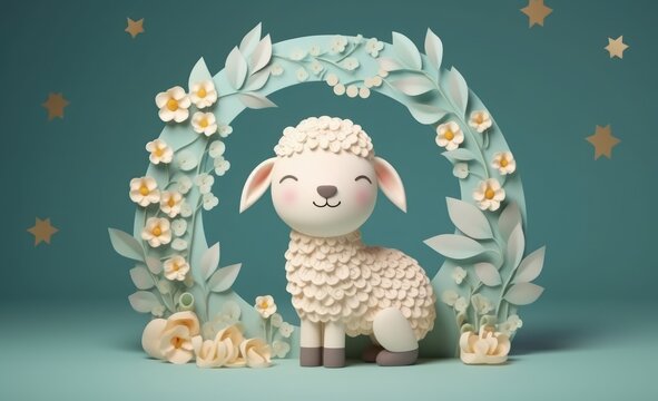 3D rendered sheep image for Eid al-Adha holiday. Generative AI