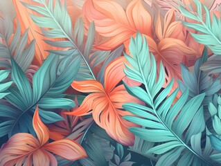 Tropical jungle palm leaves pastel color background with vivid colorful high details