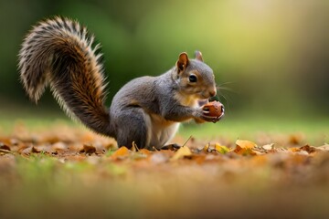 Naklejka na ściany i meble squirrel in a valley eating nut - Generative AI Technology