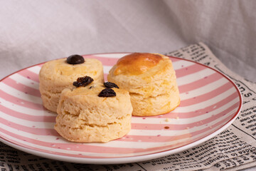 Homemade  Scones on plate. Scones is English pastry for afternoon tea.