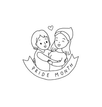 woman in love in Pride month, outline vector