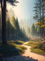 a path going through a forest with trees