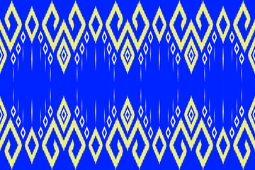 ethnic graphic design simple ikat create from yellow dimond shape on blue background, colorful illustration pattern for texture, rug, textile, carpet, fabric, print, wallpaper. vector