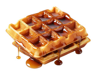 delicious waffles dripping with syrup on transparent background