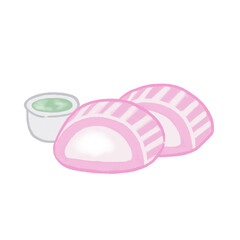 Pink dessert with green tea