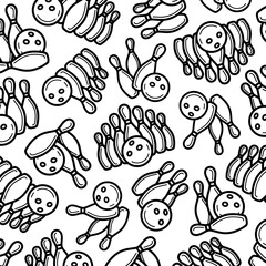 Bowling pattern background set. Collection icon bowling. Vector