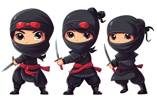Cute female ninja cartoon, Generative AI