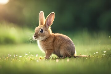 Fototapeta premium white rabbit on the meadow - Generative AI Technology