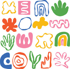 Set Collection Handdrawn Ink Brush Abstract Organic Shape