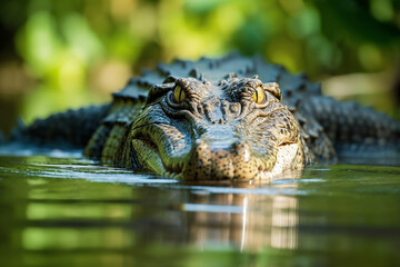 Obraz premium American crocodile swimming around the magrove forest. Generative AI
