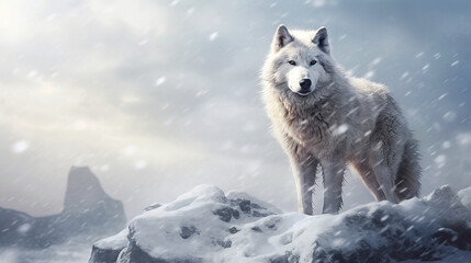 The white wolf went hunting on a snowy day. Generative AI