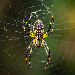 Close-up black-yellow spider in the rain forest. Asia zone. Background texture. Generative AI